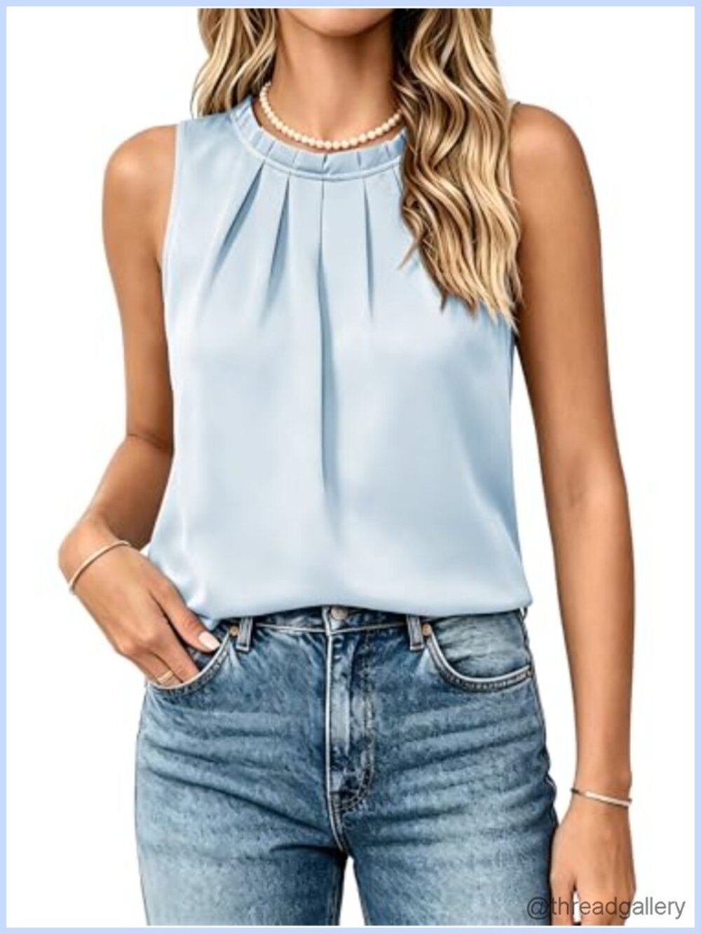 Satin Pleated Front Tank Top Blouse Business Casual
